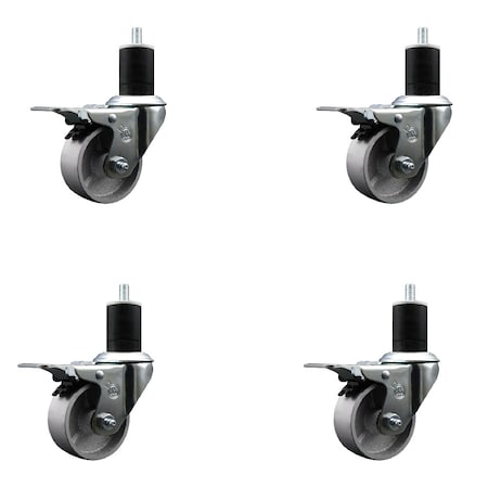 Service Caster 3'' Semi Steel Swivel 1-3/4'' Expanding Stem Caster Set Total Lock Brake, 4PK SCC-EXTTL20S314-SSS-134-4